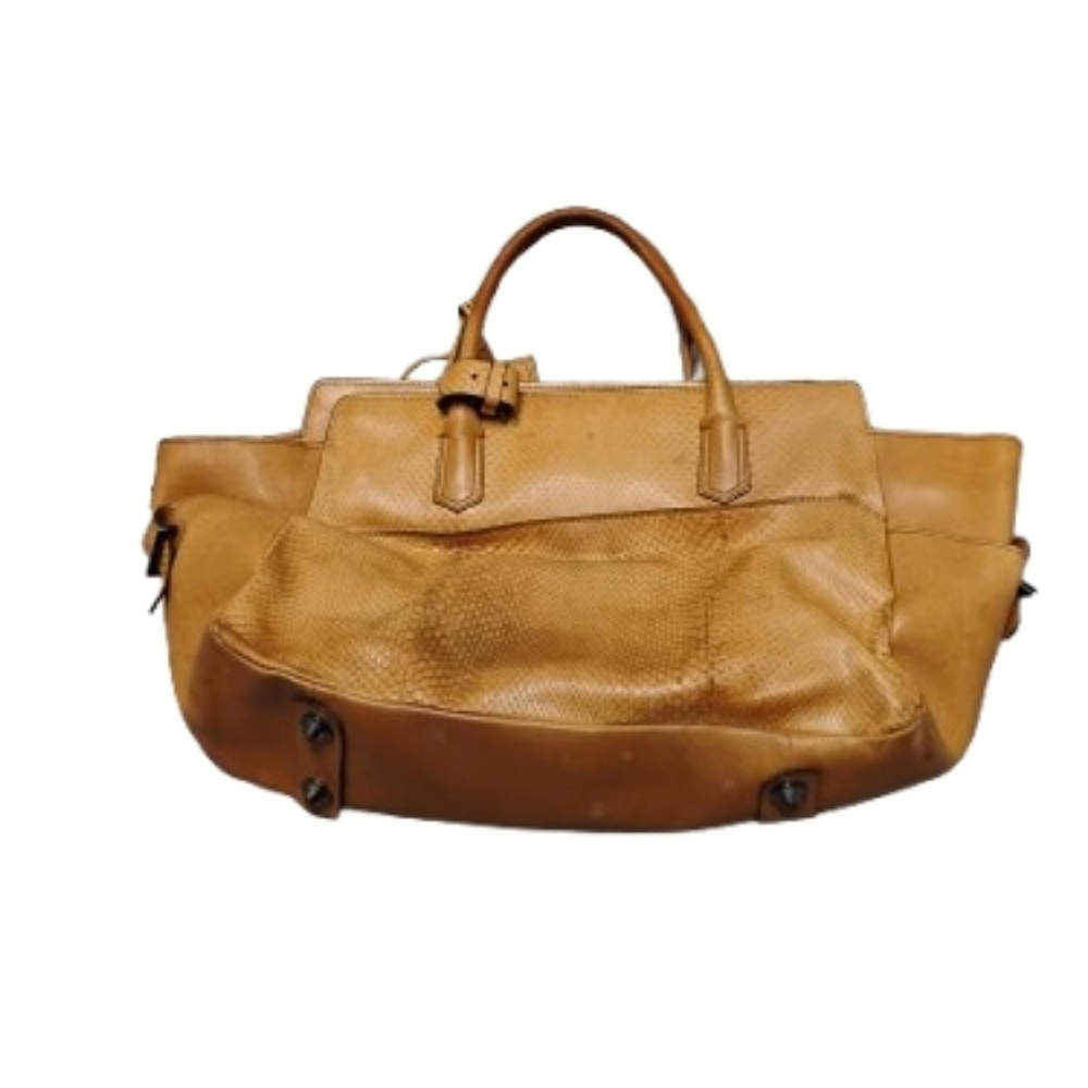 Reed Krakoff Large Leather Designer Snakeskin Trapezoid Bag OS